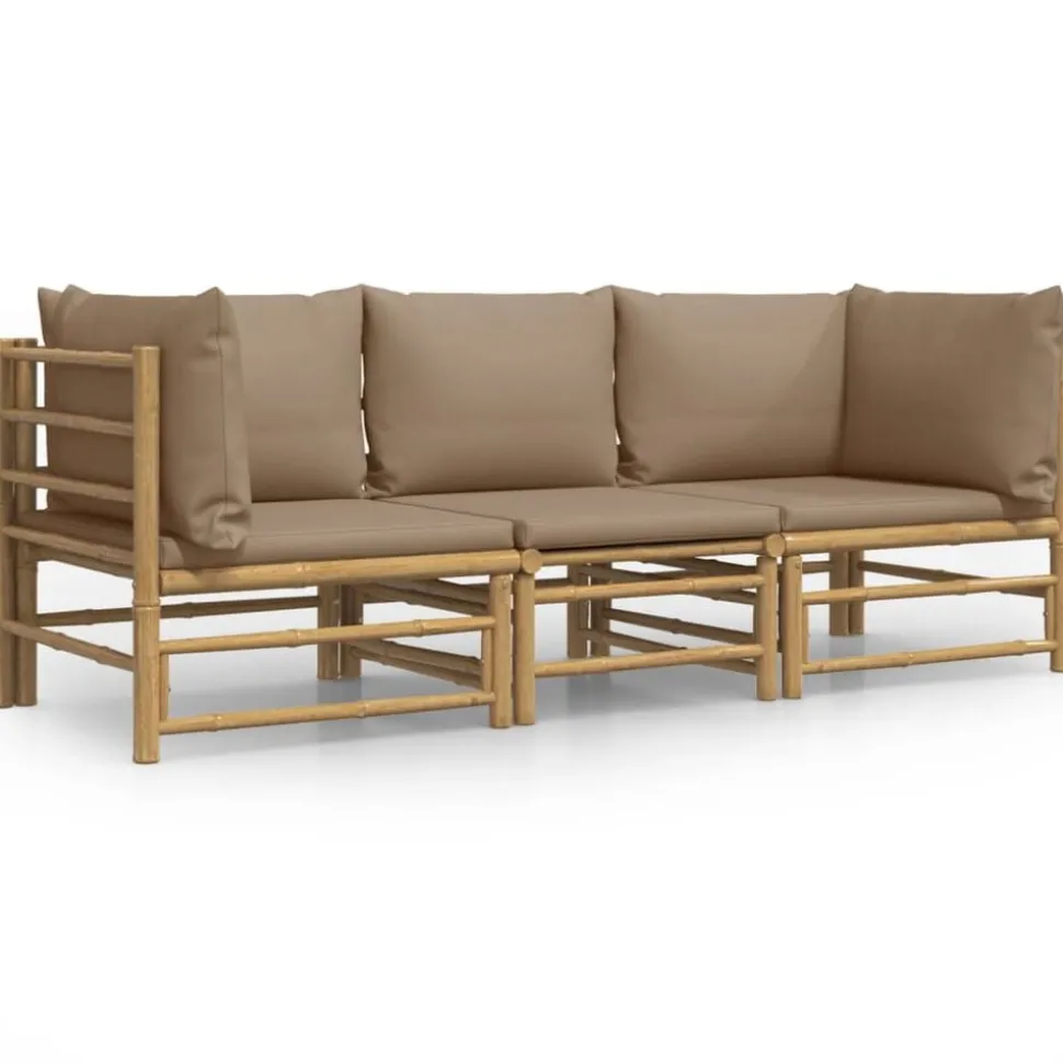 vidaXL Loungegrupp för trädgården 3 delar taupe dynor bambu