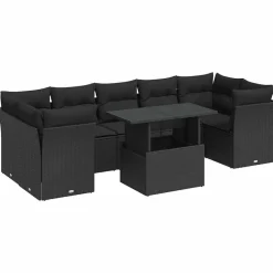 vidaXL Loungegrupp för trädgården med dynor 8 delar svart konstrotting