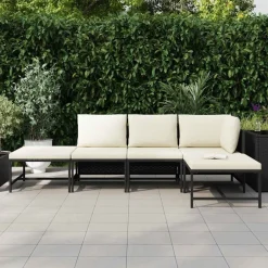 Outlet vidaXL Loungegrupp för trädgården med dynor 5 delar konstrotting Svart