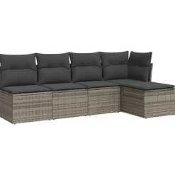 New vidaXL Loungegrupp för trädgården med dynor 5 delar konstrotting Grå
