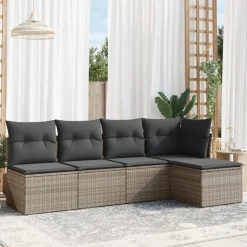 New vidaXL Loungegrupp för trädgården med dynor 5 delar konstrotting Grå