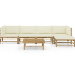 Discount vidaXL Loungegrupp för trädgården med gräddvita dynor 6 delar bambu Kräm