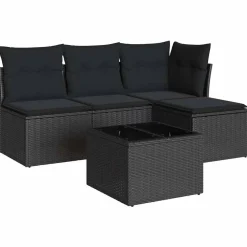 vidaXL Loungegrupp för trädgården med dynor 5 delar svart konstrotting