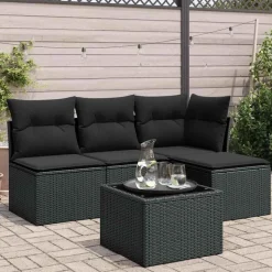vidaXL Loungegrupp för trädgården med dynor 5 delar svart konstrotting