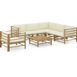 vidaXL Loungegrupp för trädgården med gräddvita dynor 7 delar bambu Kräm