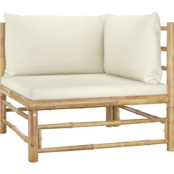 vidaXL Loungegrupp för trädgården med gräddvita dynor 7 delar bambu Kräm