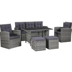 Hot vidaXL Loungegrupp för trädgården med dynor 6 delar konstrotting Grå