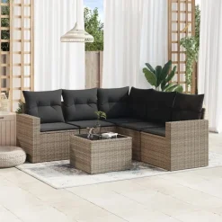 vidaXL Loungegrupp för trädgården med dynor 6 delar konstrotting Grå