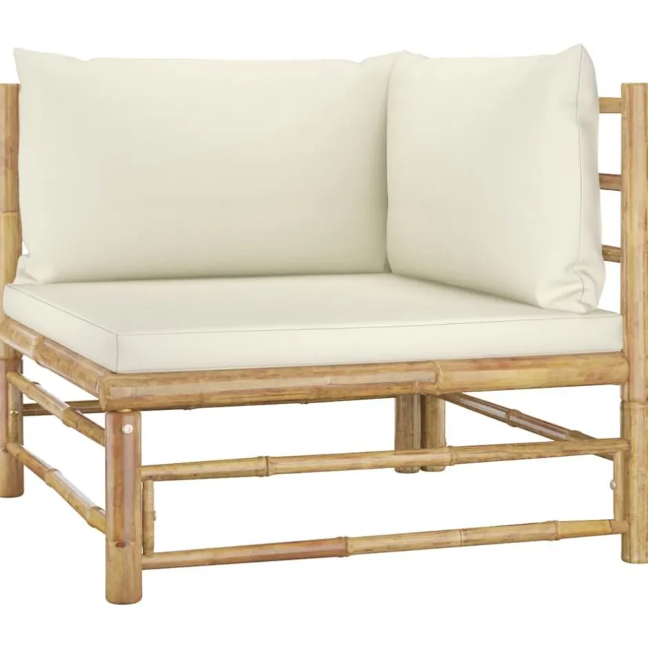 Clearance vidaXL Loungegrupp för trädgården med gräddvita dynor 2 delar bambu Kräm
