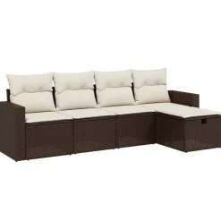 Discount vidaXL Loungegrupp för trädgården med dynor 5 delar brun konstrotting Brun och gräddvit