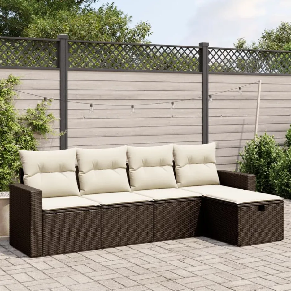 Discount vidaXL Loungegrupp för trädgården med dynor 5 delar brun konstrotting Brun och gräddvit