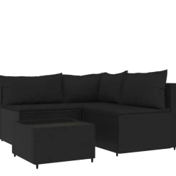 vidaXL Loungegrupp för trädgården med dynor 4 delar svart konstrotting