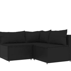 vidaXL Loungegrupp för trädgården med dynor 4 delar svart konstrotting