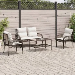 vidaXL Loungegrupp för trädgården med dynor 4 delar konstrotting brun Brun och gräddvit