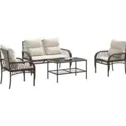 vidaXL Loungegrupp för trädgården med dynor 4 delar konstrotting brun Brun och gräddvit