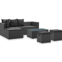 vidaXL Loungegrupp för trädgården med dynor 4 delar konstrotting svart