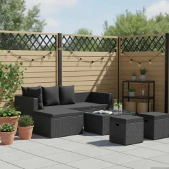 vidaXL Loungegrupp för trädgården med dynor 4 delar konstrotting svart