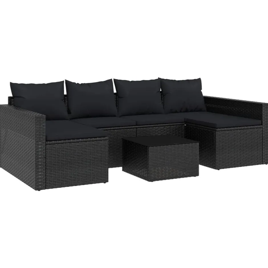 Best vidaXL Loungegrupp med dynor 2 delar konstrotting Svart