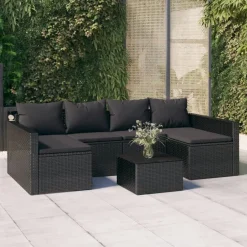 Best vidaXL Loungegrupp med dynor 2 delar konstrotting Svart