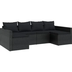Best vidaXL Loungegrupp med dynor 2 delar konstrotting Svart