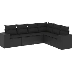 vidaXL Loungegrupp med dynor 6 delar svart konstrotting
