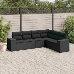vidaXL Loungegrupp med dynor 6 delar svart konstrotting