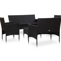 Outlet vidaXL Loungegrupp med dynor 5 delar konstrotting Svart