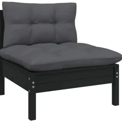 Best vidaXL Loungegrupp med dynor 3 delar massiv furu Svart