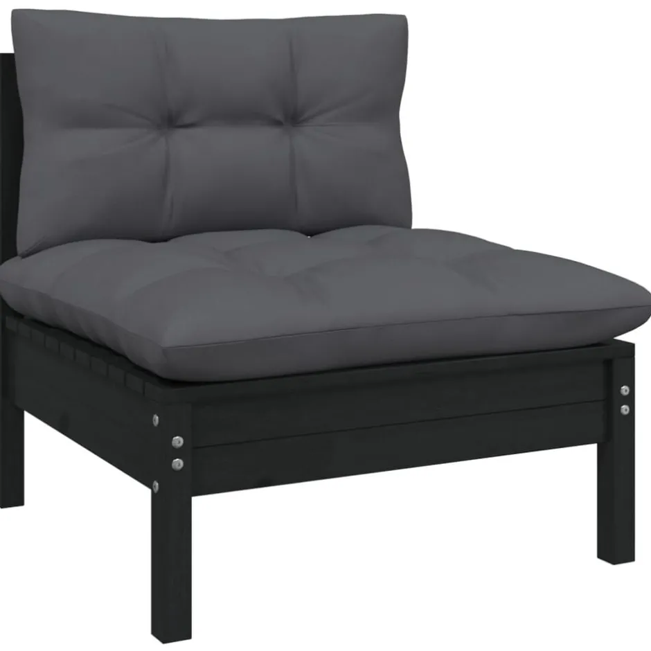 Best vidaXL Loungegrupp med dynor 3 delar massiv furu Svart
