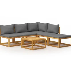 vidaXL Loungegrupp med dynor 6 delar massivt akaciaträ