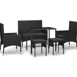 vidaXL Loungegrupp med dynor 6 delar svart konstrotting
