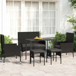 vidaXL Loungegrupp med dynor 6 delar svart konstrotting