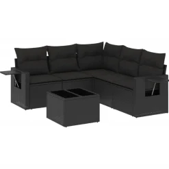 Sale vidaXL Loungegrupp med dynor 6 delar konstrotting Svart