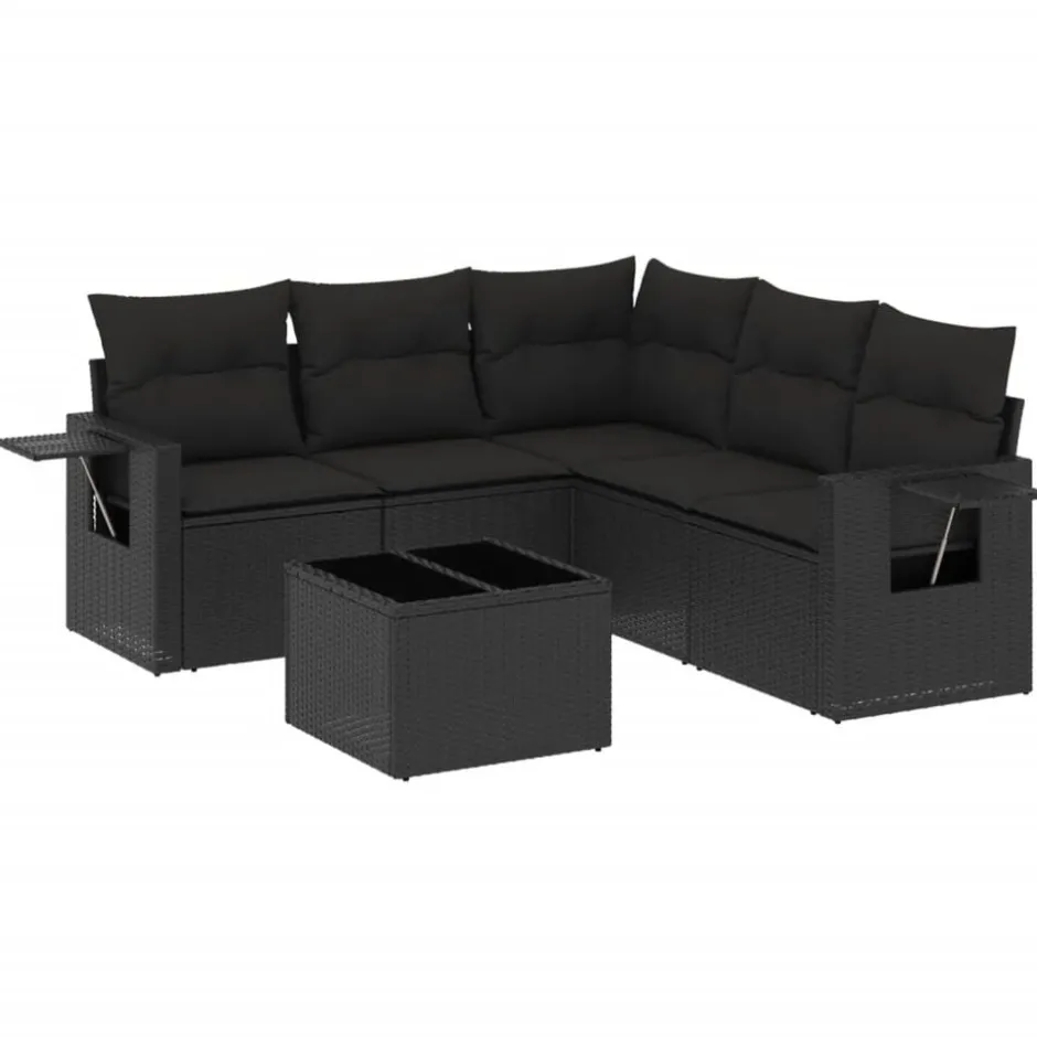 Sale vidaXL Loungegrupp med dynor 6 delar konstrotting Svart