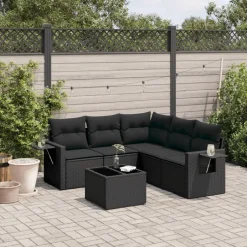 Sale vidaXL Loungegrupp med dynor 6 delar konstrotting Svart