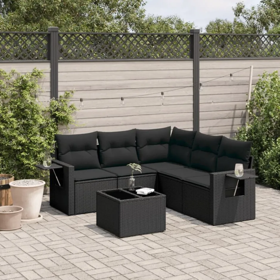 Sale vidaXL Loungegrupp med dynor 6 delar konstrotting Svart