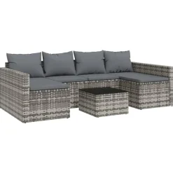 New vidaXL Loungegrupp med dynor 2 delar konstrotting Grå
