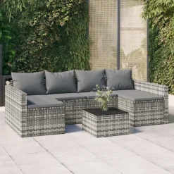 New vidaXL Loungegrupp med dynor 2 delar konstrotting Grå