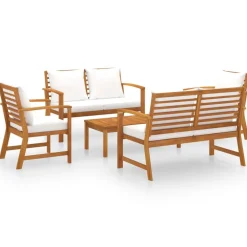 Discount vidaXL Loungegrupp med dynor 5 delar massivt akaciaträ Kräm