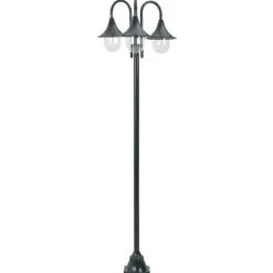 vidaXL Lyktstolpe för trädgård E27 220 cm aluminium 3 lyktor mörkgrön