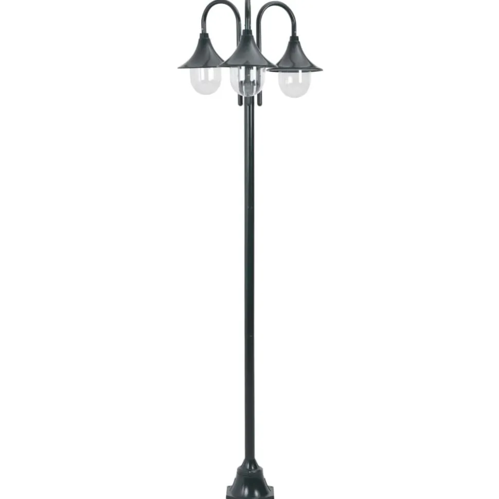 vidaXL Lyktstolpe för trädgård E27 220 cm aluminium 3 lyktor mörkgrön