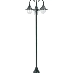 vidaXL Lyktstolpe för trädgård E27 220 cm aluminium 3 lyktor mörkgrön