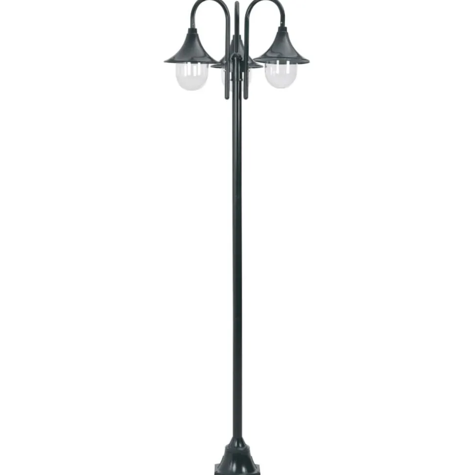 vidaXL Lyktstolpe för trädgård E27 220 cm aluminium 3 lyktor mörkgrön
