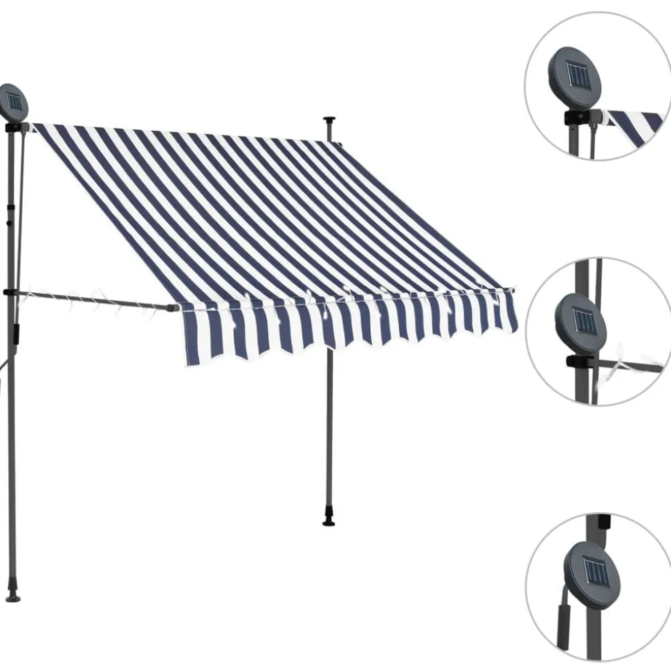 vidaXL Markis manuellt infällbar med LED 100 cm blå och vit