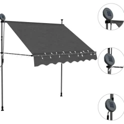 vidaXL Markis manuellt infällbar med LED 100 cm antracit