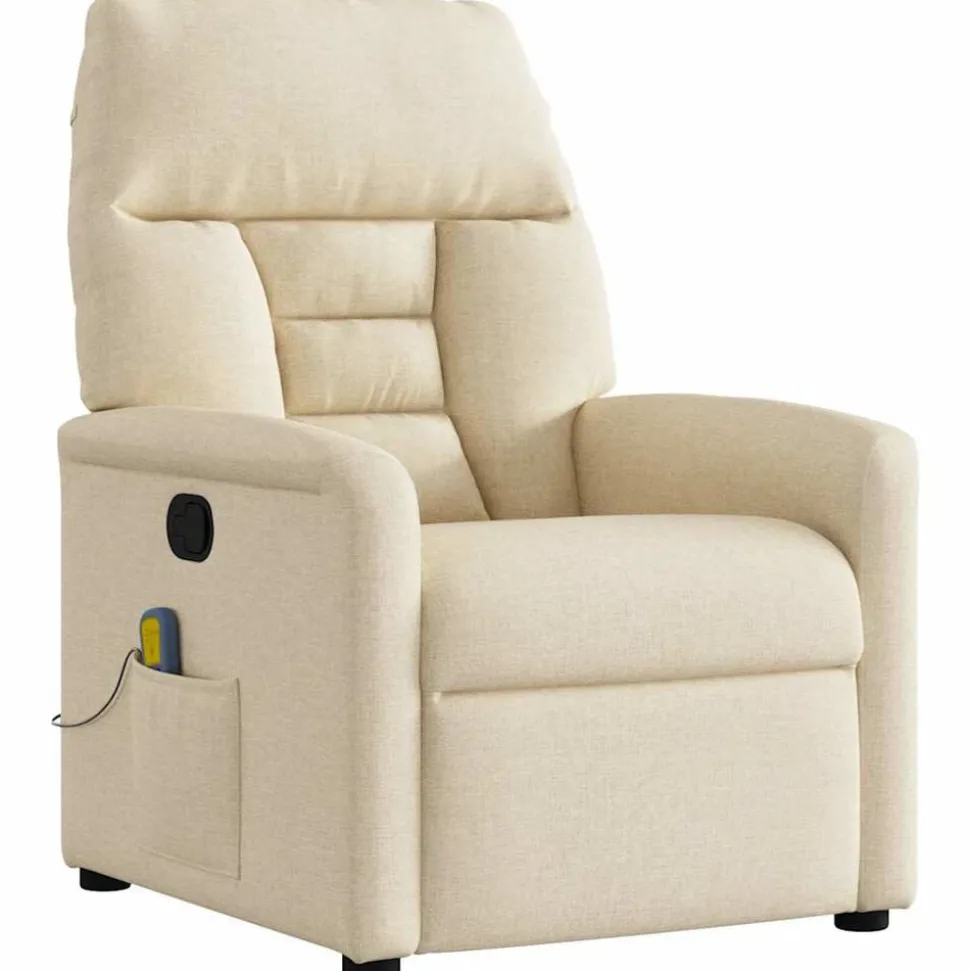 vidaXL Massagefåtölj gräddvit tyg