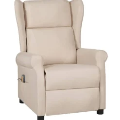 Best vidaXL Massagefåtölj gräddvit tyg Kräm