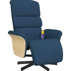 Best vidaXL Massagefåtölj med fotstöd tyg Blå