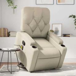 New vidaXL Massagefåtölj med uppresningshjälp gräddvit konstläder Kräm
