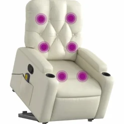 New vidaXL Massagefåtölj med uppresningshjälp gräddvit konstläder Kräm